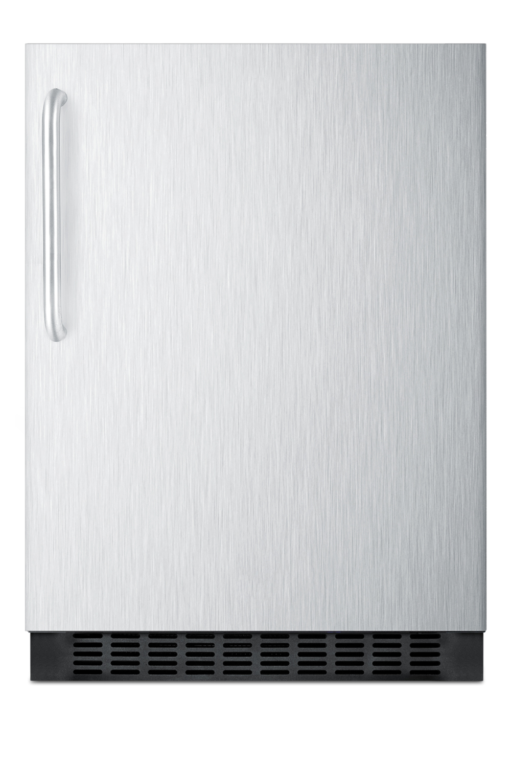 Built-in undercounter all-refrigerator for residential or commercial use, frost-free w/stainless steel wrapped door, towel bar handle, and black cabinet
